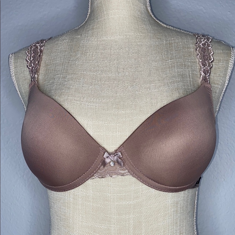 Nanette Lepore Elegant Lace Trimmed Push Up Tan Bra 34B